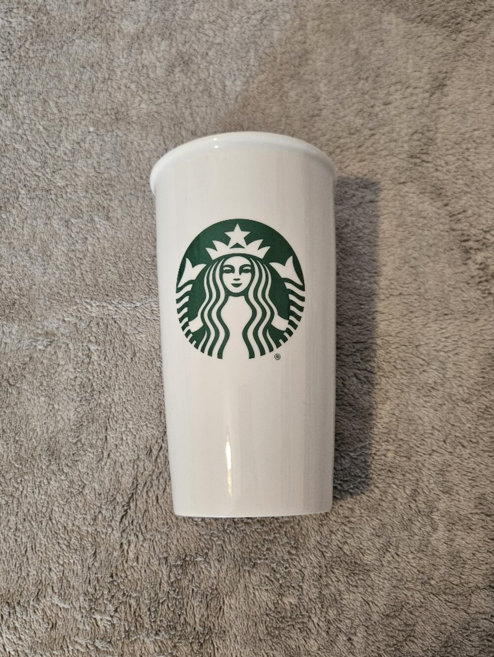 Starbucks White Ceramic 12oz Travel Mug with Green Siren Logo No Lid